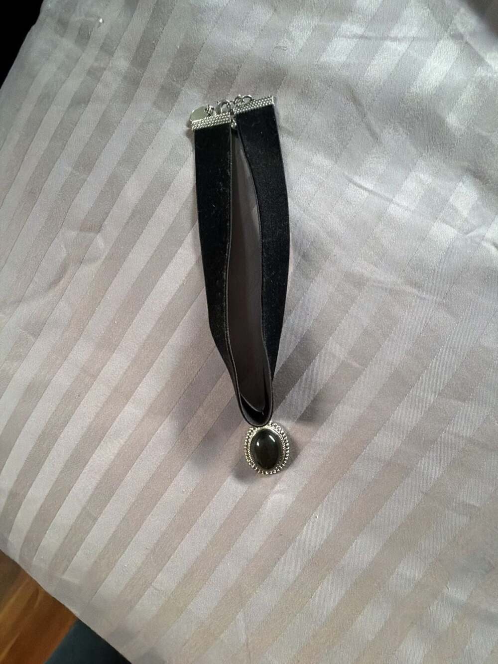 Victorian Style Black Velvet Choker with Gemstone Pendant